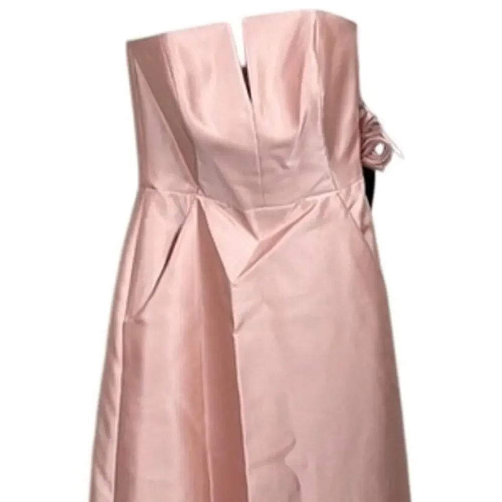 NWT Alfred Sung Strapless Notch Satin Gown Twill Maxi Dress Pockets 2 Blush Pink - Picture 3 of 15